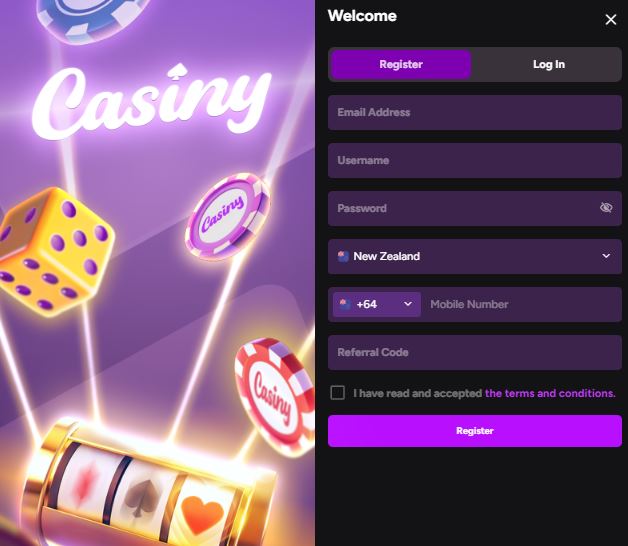 Register new Casiny account by entering personal details