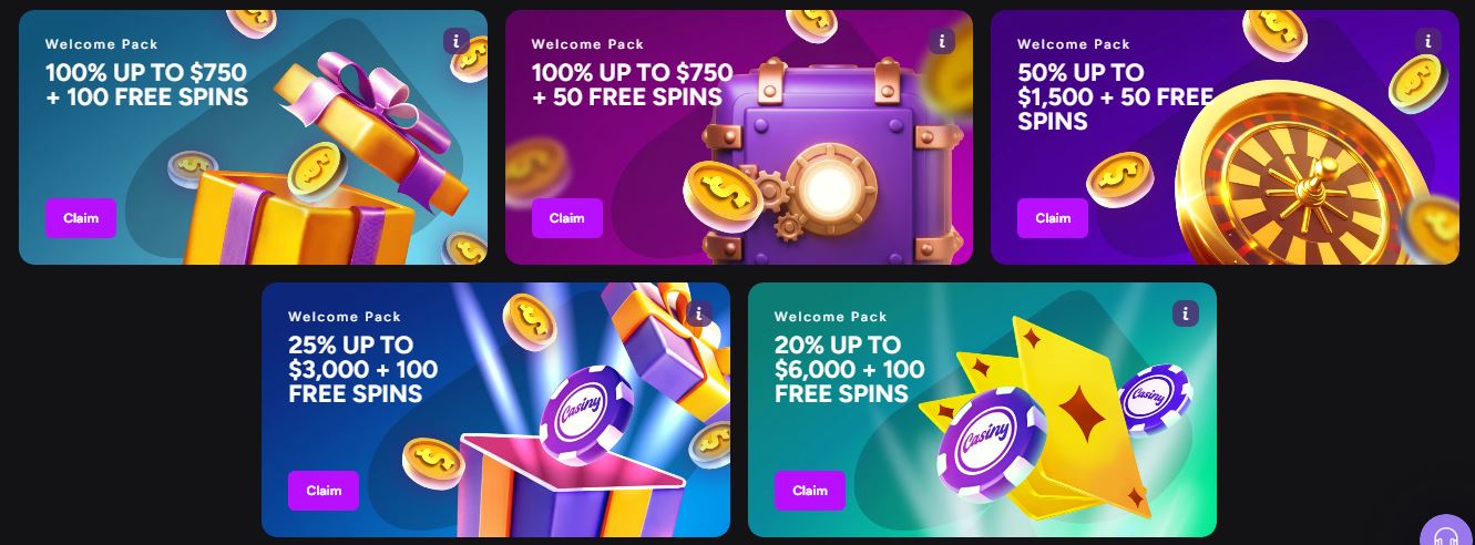 Claim generous welcome pack bonuses and free spins